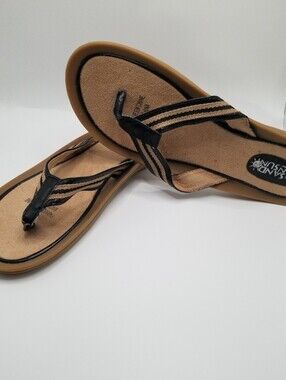 Sand N Sun Flip Flop Sandals Black Tan Size 10